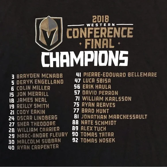 Vegas Golden Knights 2018 Conference Champions Roster Tank Top Size Small Flawed - Picture 5 of 9